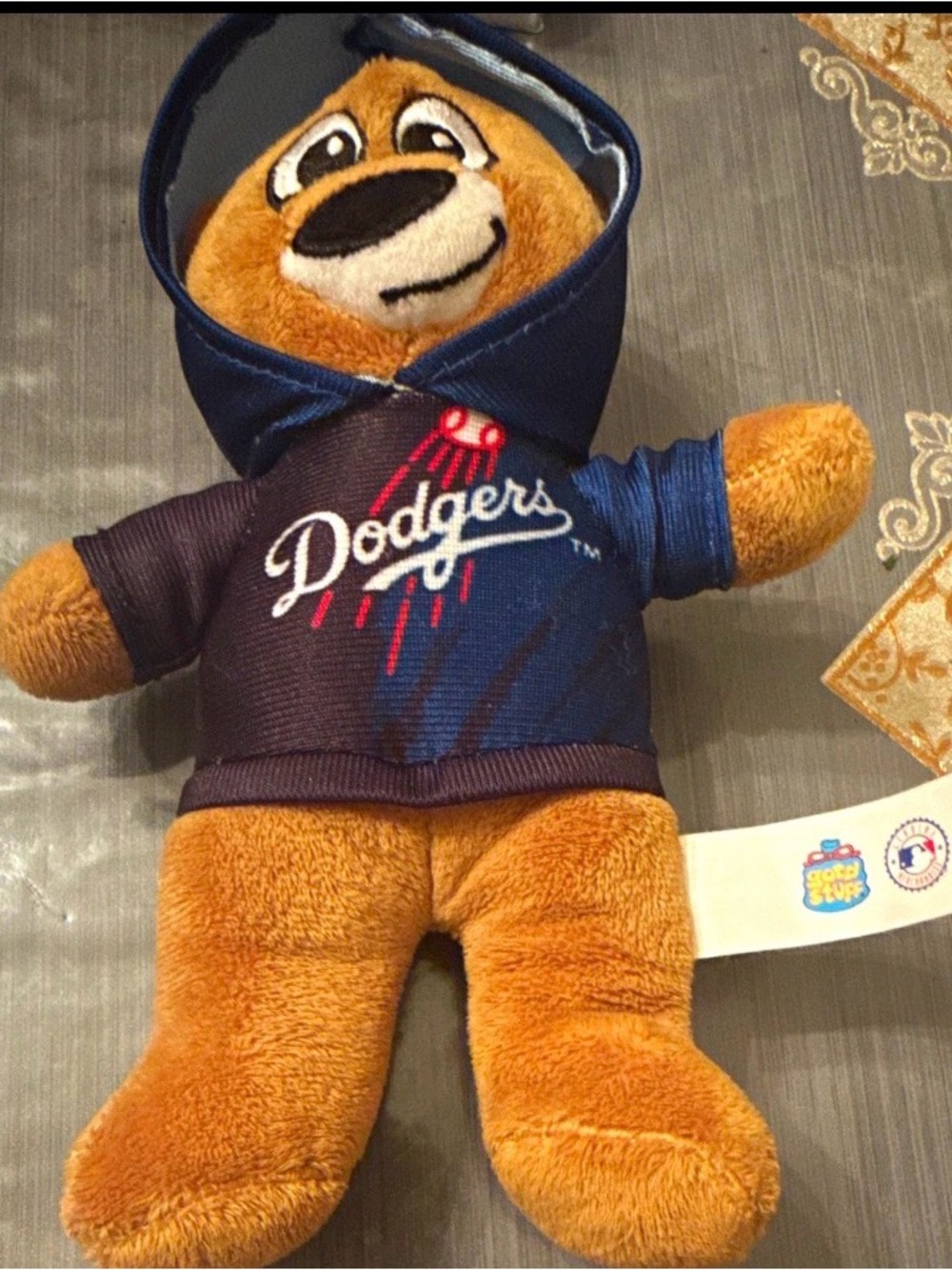 Dodgers Brown Plush Bear in Navy Hoodie - Team Collectible